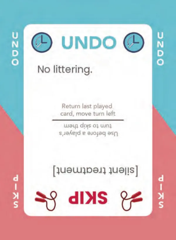 “No littering.” / “[silent treatment]” — Dramanoes annoy card