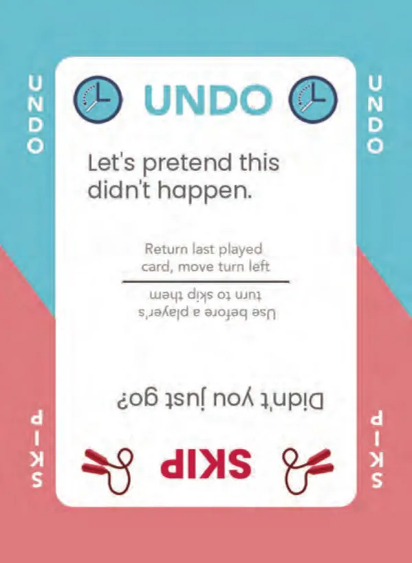 “Let's pretend this didn't happen.” / “Didn't you just go?” — Dramanoes annoy card