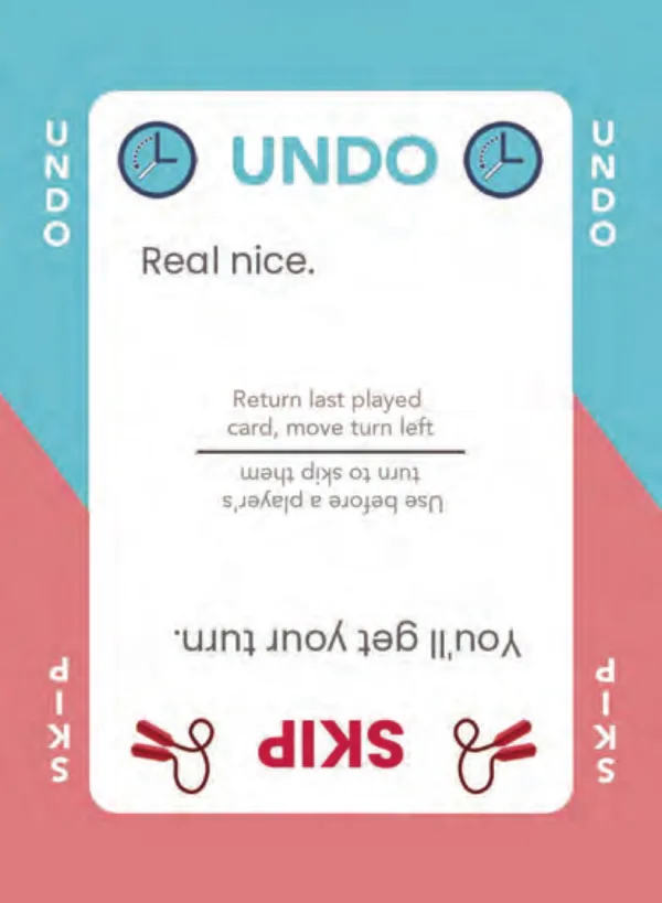 “Real nice.” / “You'll get your turn.” — Dramanoes annoy card