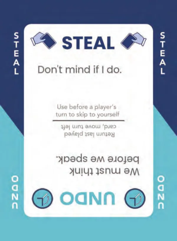 “Don't mind if I do.” / “We must think before we speak.” — Dramanoes annoy card