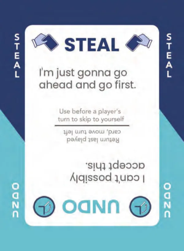 “I'm just gonna go ahead and go first.” / “I can't possibly accept this.” — Dramanoes annoy card