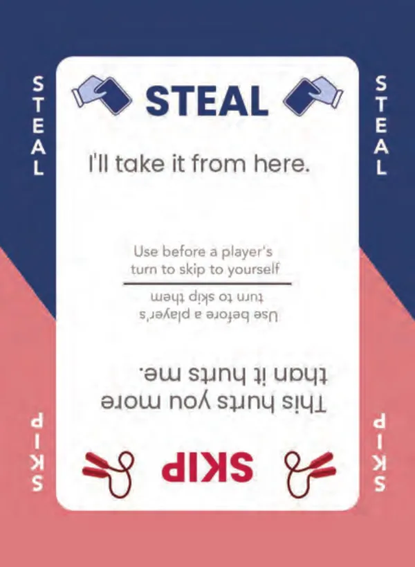 “I'll take it from here.” / “This hurts you more than it hurts me.” — Dramanoes annoy card
