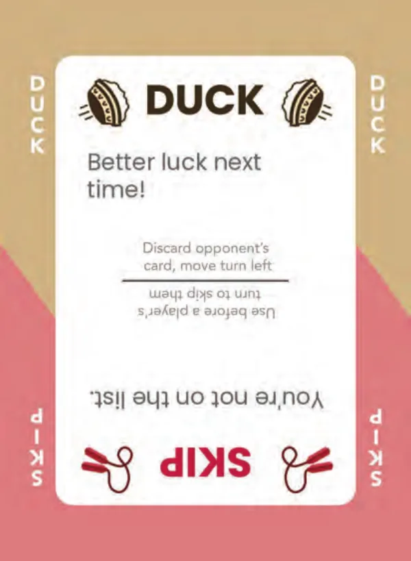 “Better luck next time!” / “You're not on the list.” — Dramanoes annoy card