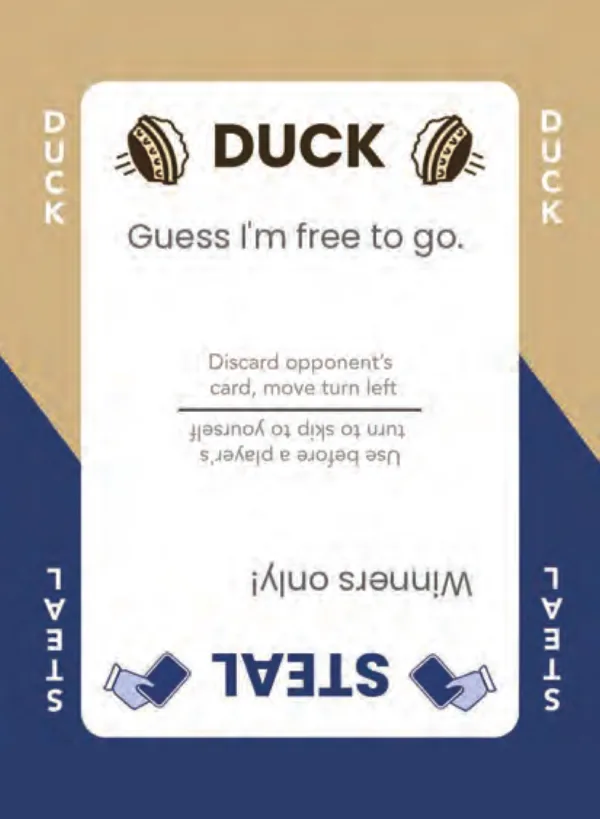 “Guess I'm free to go.” / “Winners only!” — Dramanoes annoy card