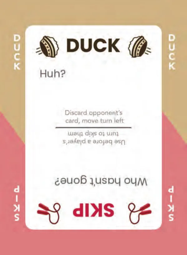 “Huh?” / “Who hasn't gone?” — Dramanoes annoy card