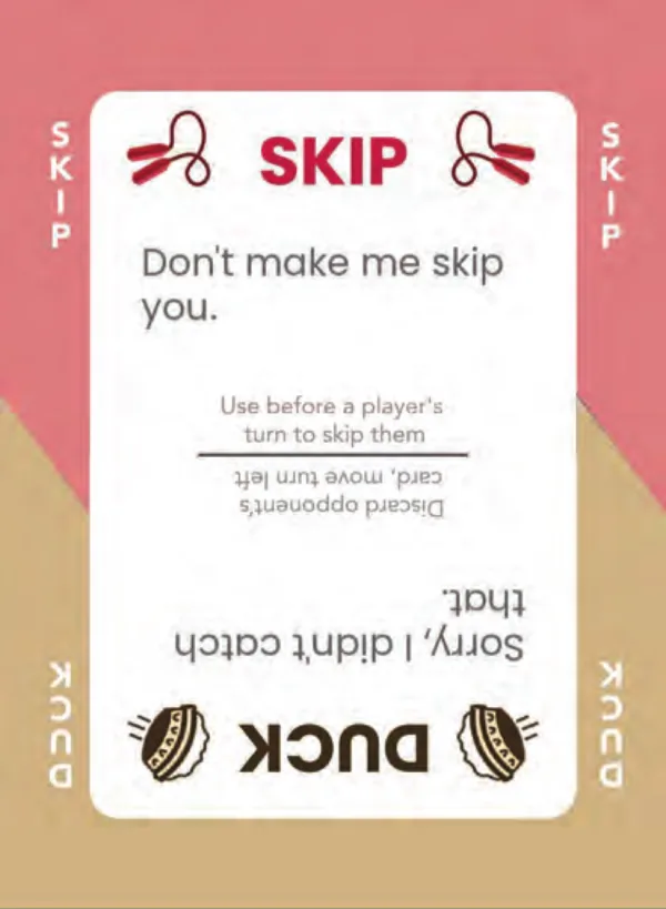 “Don't make me skip you.” / “Sorry, I didn't catch that.” — Dramanoes annoy card