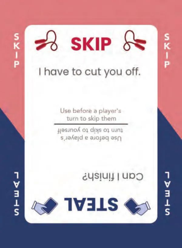 “I have to cut you off.” / “Can I finish?” — Dramanoes annoy card